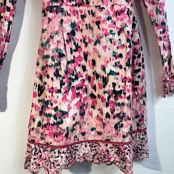 Rococo Sand M Mimi Wrap Dress Pink Watercolor Artsy Puffy Shoulder‎ 100% Cotton - Picture 11 of 16